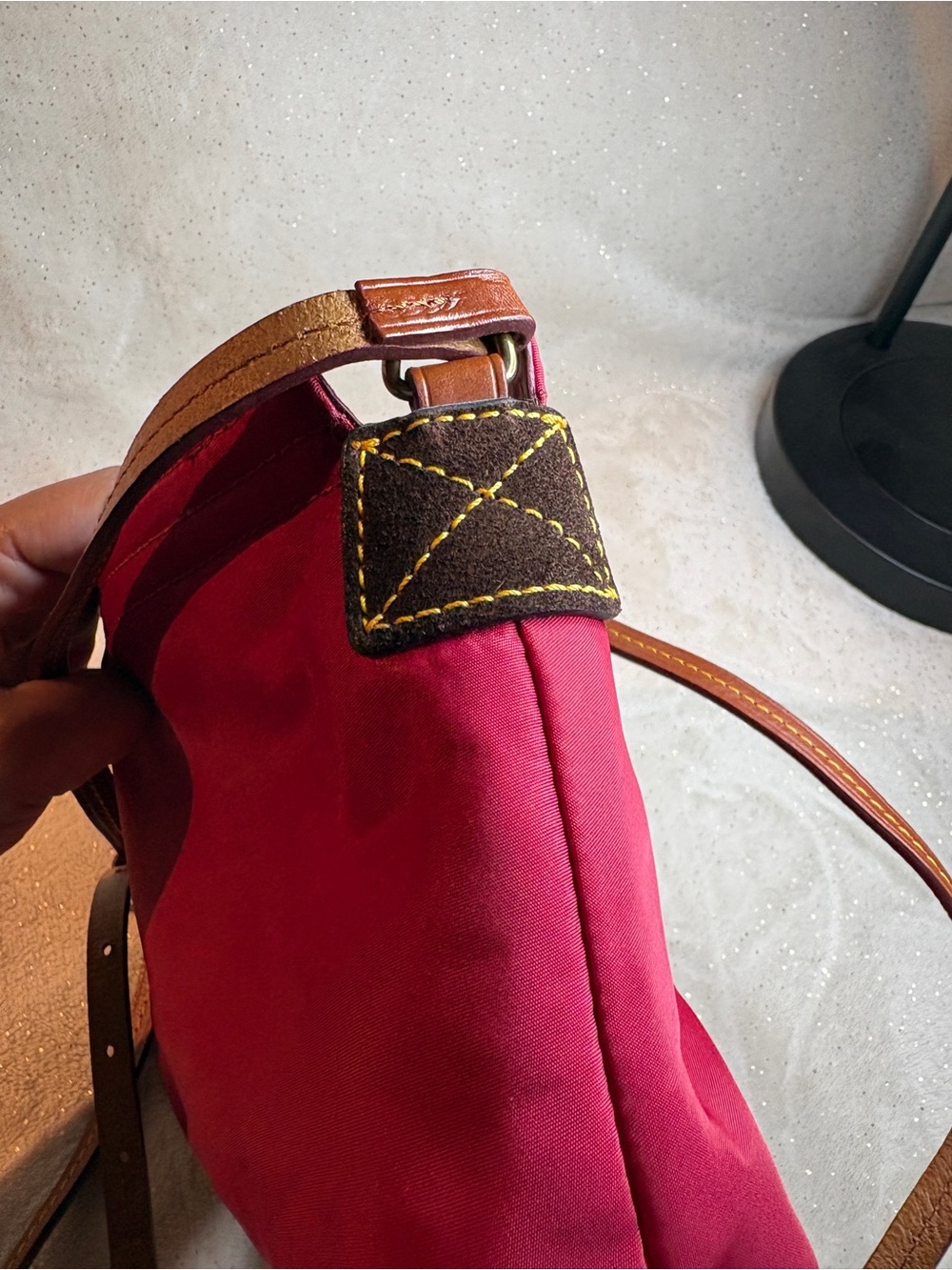 Dooney & Bourke Red Nylon Crossbody Bag Leather Strap Duck Logo - Picture 7 of 16